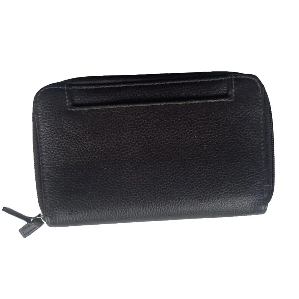 Unbranded Double Zip Pebbled Leather Brown‎ Walletbwith Calculator & Key Chain